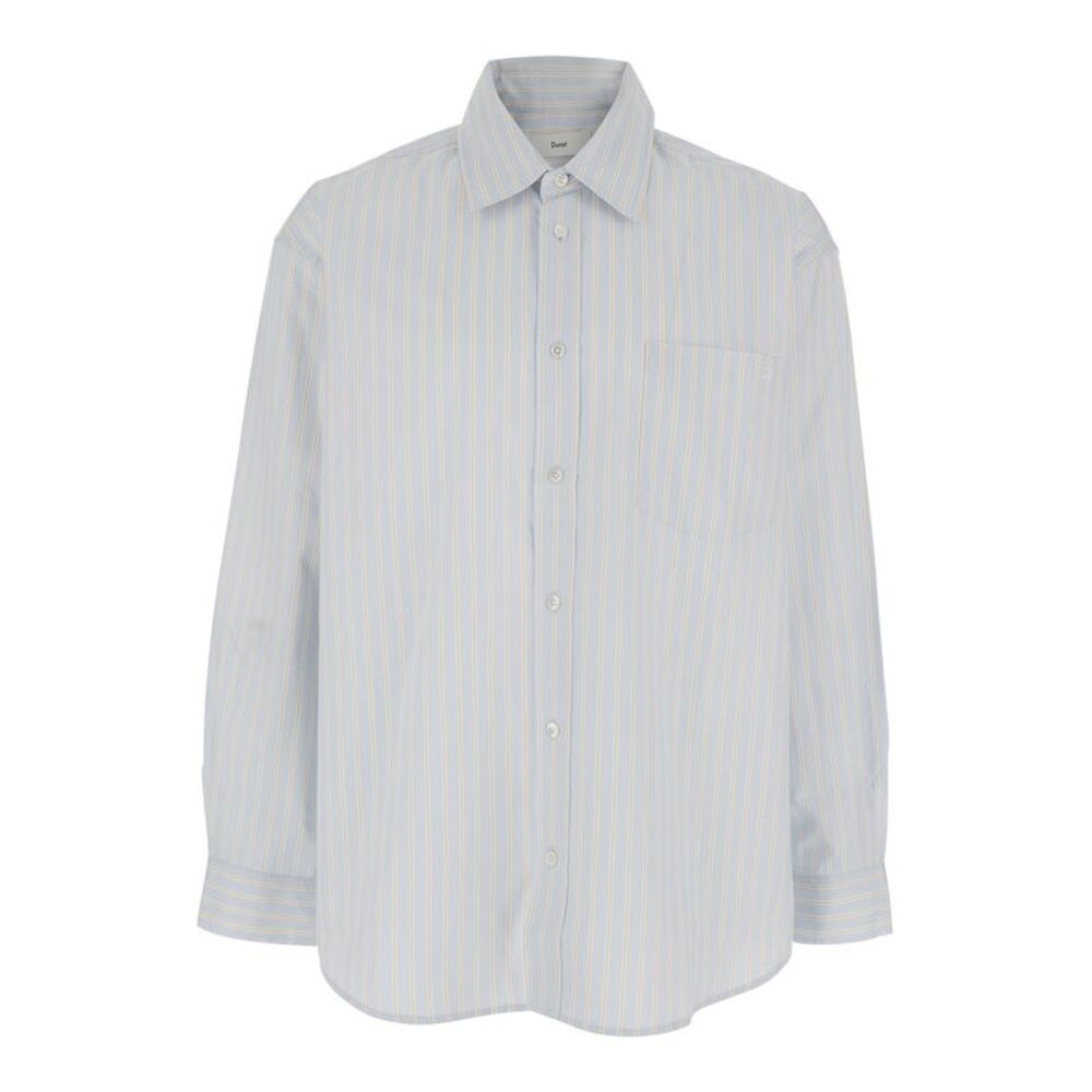 Dunst Men Light Blue Shirt With Classic Collar And Striped Cotton For Men
